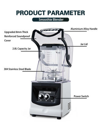 2.0L kommerzieller Smoothie-Blender mit variabler Geschwindigkeitsfunktion und schalldichtem Deckel