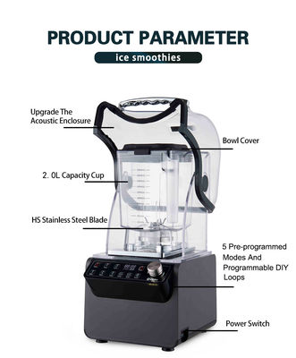 Commercial Smoothie Blender 65DB Geräuscharme Kücheneisbrüchmaschine
